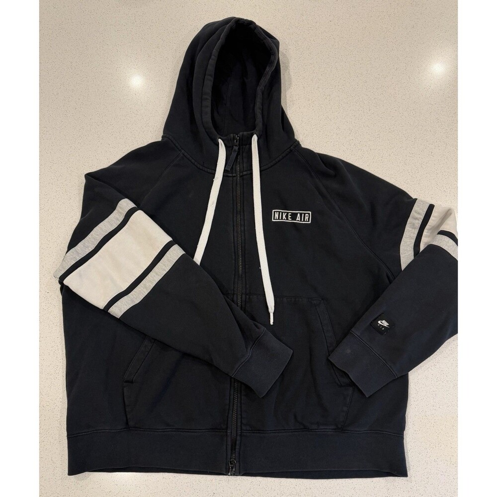 Nike Air Full Zip Hoodie Mens Small Black White Graphic Fleece BV5149-010